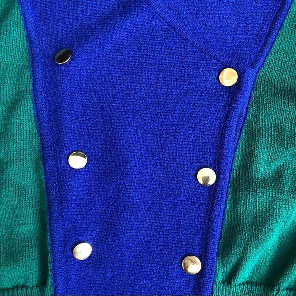 Kathryn Conover Sweater Top Puff Sleeves 80s Vintage Green Blue Women’s Size M - Picture 4 of 15